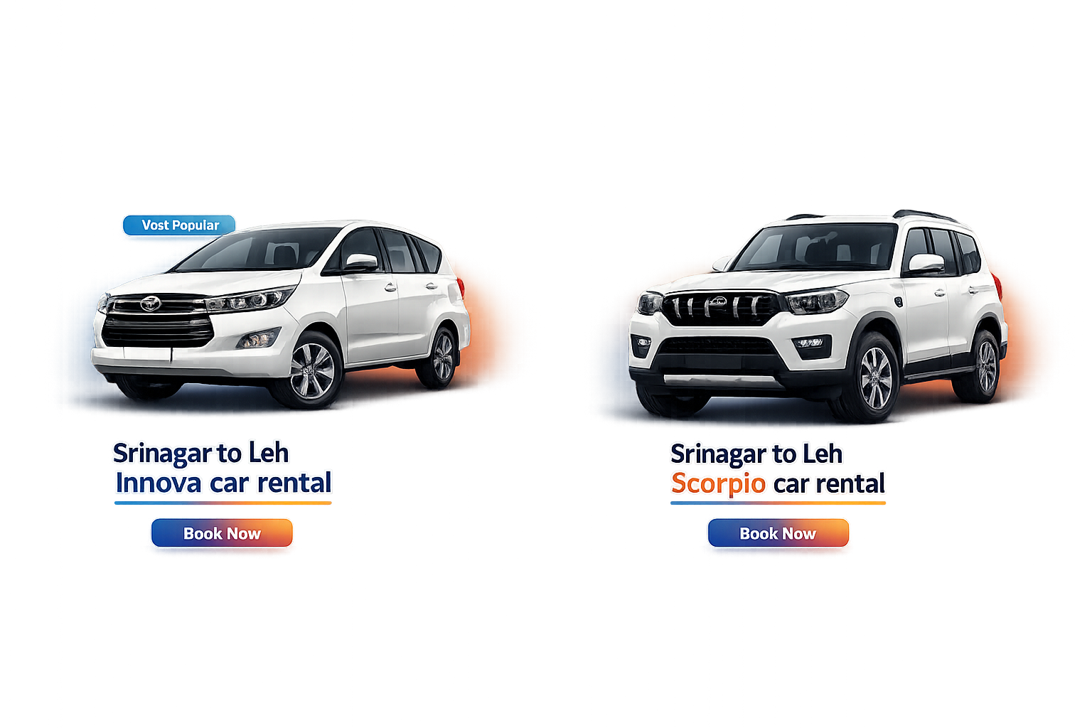 Innova and Scorpio leh to Srinagar car rental