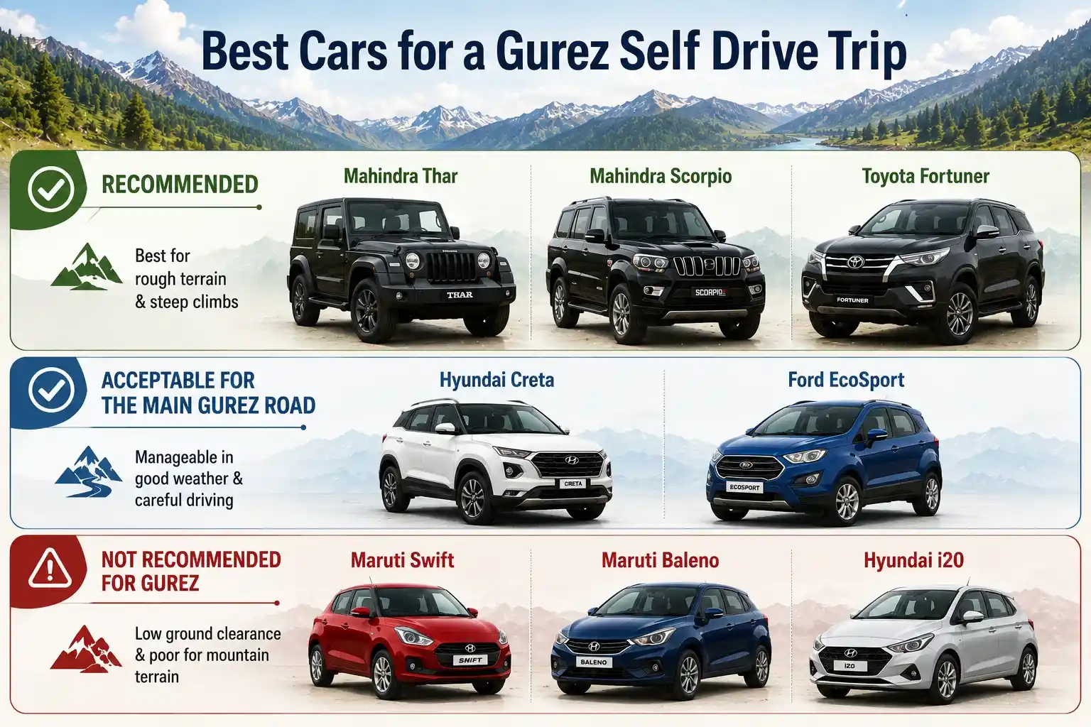 Best self drive car rental for Gurez valley