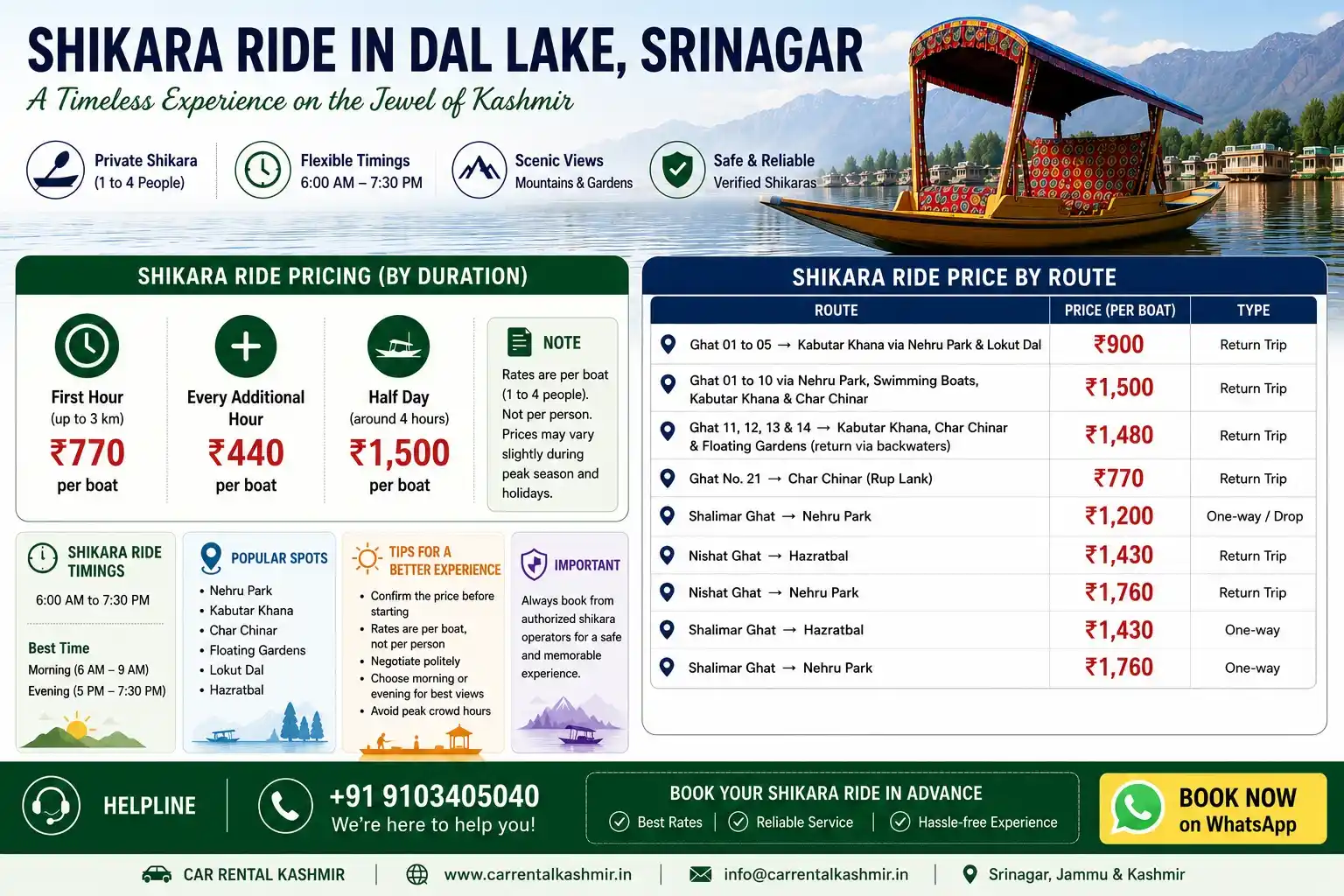 Shikara ride price in Dal lake- Shikara ride dal lake